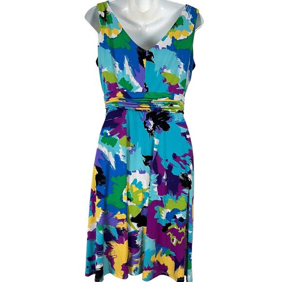 Sandra Darren Womens Colorful Jersey Knit Stretch Sleeveless Fit Flare Dress 10 - Picture 14 of 16